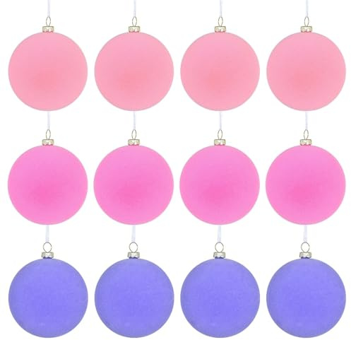 FACAIIO Lot de 12 boules de Noël floquées en velours de 6 cm à suspendre pour sapin de Noël, cadeaux décoratifs, pendentifs, boules de Noël, rose