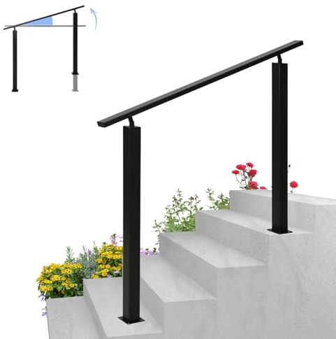 OVLRIJP Garde Corps Exterieur, Rampe Escalier Extérieur en Métal, Angle Réglable, Main Courante pour Escalier pour 3 Marches, Vérandas, Jardins, 1m Long, 0,87m Haut (Noir, 100cm)