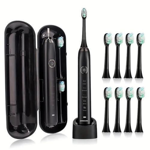 Cepillo De Dientes Eléctrico Osmo Maxclean 2.0 for Adultos Con 8 Cabezales, 5 Modos Limpieza, 42 000 Ciclos/Min, Resistencia Al Agua Ipx7, Temporizador 2 Minutos Y Recordatorio 30 Segundos(BLACK)