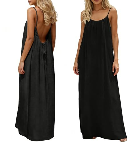 Youkly Robe Caraco Dos Nu pour Femme, Robe d'été sans Manches | Robe d'été longue décontractée avec nœud dans le dos