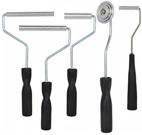 MagiDeal Fibra de Vidrio Rodillo para Laminación Sobre Resina Herramienta de Acero Rendimiento Rápido Elimina Burbujas Adecuado para Construcción Manualidades, Juego De 5 Piezas Con Rodillo De 7.5cm