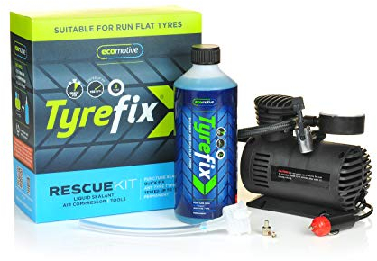 Puncture Repair Kit with Air Compressor - Eco-Motive Tyrefix Tyre Repair Kit – Permanent Puncture Protection for Tubed, Tubeless & Run-Flat Tyres – Compatible with Cars, SUVs, Vans - 550 ml