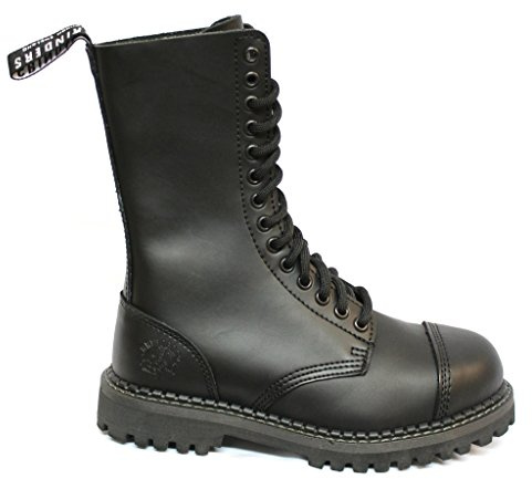 Grinders Herald Botas Unisex de Cuero Negro con Punta de Acero y 14 Ojales con Cordones Estilo Militar 6