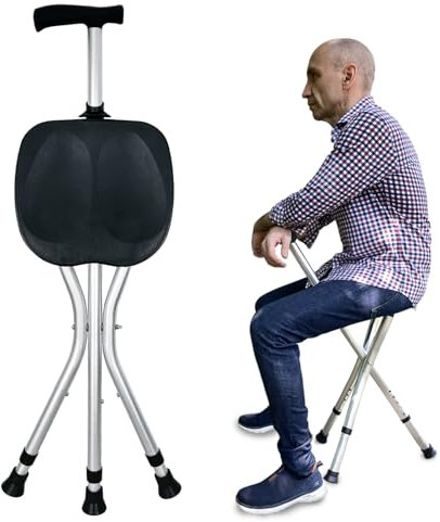 Honmido Bastone da passeggio pieghevole portatile e regolabile con sedile che consente una maggiore durata durante la camminata e la comodità per sedersi, sedia con stampella in lega, bastone da