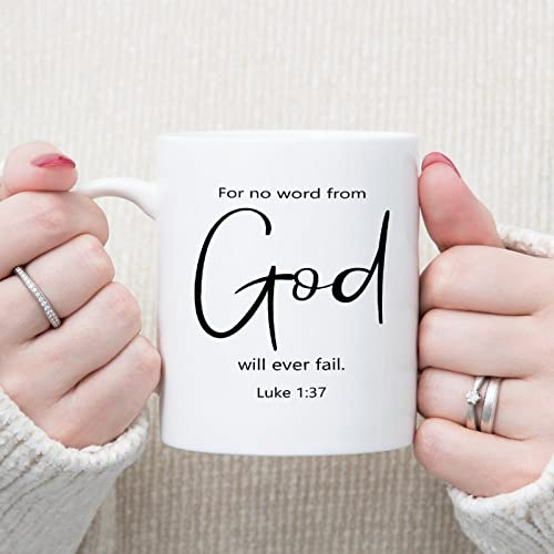 Luke 1 37 Mugs à café chrétien en céramique avec inscription « For No Word from God Will Ever Fail. » 325 ml Jésus Tasse à café ou à thé avec dictons pour femmes, hommes, lui, elle, garçons, filles