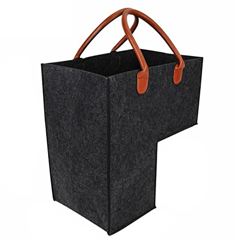 MIXCUT Stair Basket with Handles, 16 Foldable L-Shape Stair Basket Organizer, 4mm Premium Felt Stair Step Storage Baskets for Laundry, Toys, Home Items, Office Decor