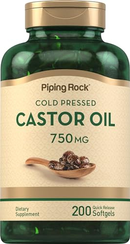 Piping Rock Castor Oil Softgel Capsules 750mg | 200 Count | Cold Pressed