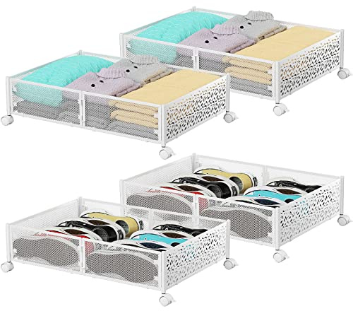 PHINOX Contenitori sotto il letto, contenitori portaoggetti con ruote, sotto il letto, organizer per scarpe, cassetti, per camera da letto, vestiti, scarpe, coperte, confezione da 4