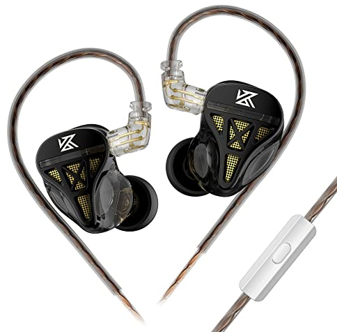 Yinyoo KZ DQS HiFi Écouteurs Intra-Auriculaires Filaires Semi-Ouverts avec Microphone HD, Pilote Dynamique, Basse puissante, Moniteurs Intra-Auriculaires Légers pour Musique, Sport, Jeux