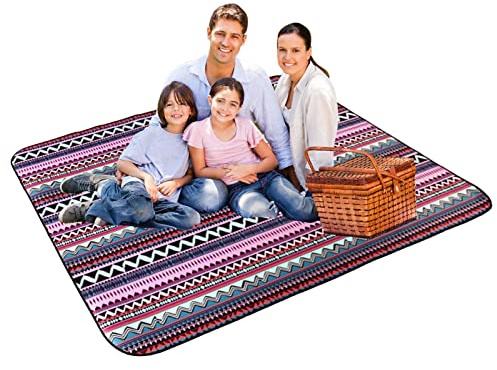 Picnic Blanket | Ethnic Style Straw Mat for the Beach – Water Proof Beach Mat Practical Hand Bag for Camping Hiking Festivals, Family Concert