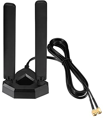 Eightwood Antena WiFi 6E Tri-Band 6GHz 5GHz 2.4GHz Antena WiFi para Juegos Base magnética con Cable de extensión de 6.5 pies para PC de Escritorio, Tarjeta PCIe WiFi 6E, Router WiFi