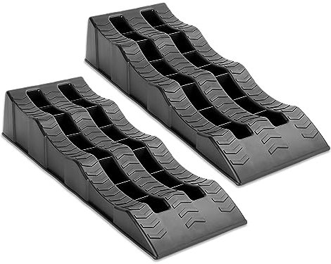 Holdfiturn 2PCS Car Ramps 4 Ton Plastic Kerb Ramps Wavy Ramp Heavy Duty 3 Step Car Lift Ramps Caravan Leveling Ramp for Home Garage Motorhome Leveling 61X21.5X12CM