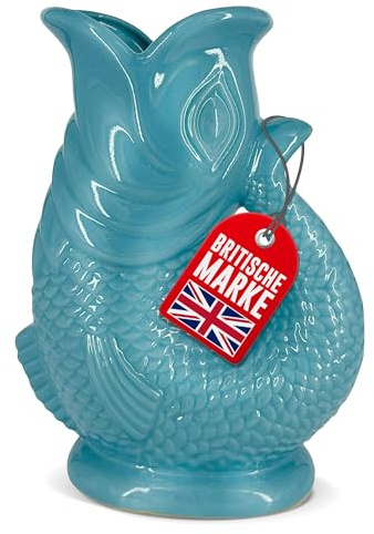 Bubble Jug Wasserkaraffe Keramikkrug in Fischform - 1,5 L, Surfblau - Fisch Karaffe mit Gluckergeräusche für lustiges ausgießen von Wasser, Wein & mehr - Bubble Jug Karaffe Fisch - Fischkrug