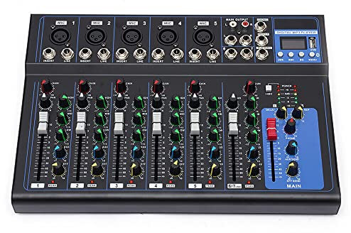 7 Canaux Bluetooth Mixer USB Live Studio Live Musique Table de Mixage Audio DJ Console Amplificateur Sound Mixing Console Pour Diverses Occasions