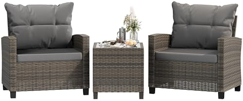 Shintenchi 3 Pieces Patio Furniture Set 3 Pieces PE Rattan Wicker Chairs with Table Outdoor Furniture for Backyard/Garden/Poolside/Outdoor Restaurant Gary Rattan with Gary Cushion