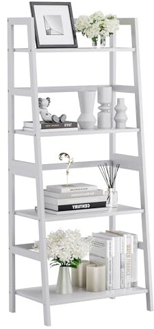 HITNET Scaffale a scala, Libreria in bambù a 4 livelli Indipendente Scaffale portaoggetti da pavimento per Bagno Cucina, Bianco