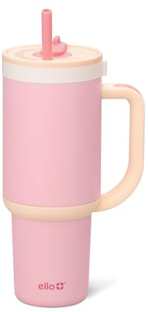 Ello Oasis 30 oz Tumbler with Handle & Retracting Straw | Reusable Insulated Stainless Steel Cup 100% Leakproof, Gifts for Teens Women Men | Keeps cold for 24 Hours, Cup Holder Friendly, Sunrise Glow