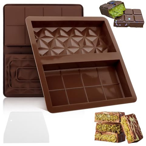 QOUBNIC 2 Pezzi Stampo per Cioccolatini, Stampo Cioccolato Tavoletta in Silicone Profondo con 1 Spatola Stampi Cioccolatini Stampi per Barretta di Cioccolato per Cioccolato Torte Gelatine