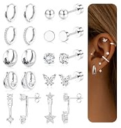 LOLIAS 10 Paia Orecchini Acciaio Chirurgico Set Orecchini Donna Argento Orecchini a Cerchio Ipoallergenica Piercing Orecchio Acciaio Chirurgico Piercing Helix Trago Orecchini Anallergici Donna