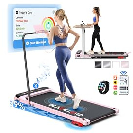 BLACK LORD Cinta de Correr con inclinación del 9% y pasamanos, 3,2 HP Walking Pad, Cinta de Correr eléctrica 4 en 1, 12 programas preestablecidos, Altavoz Integrado, Capacidad de 140 kgRosa