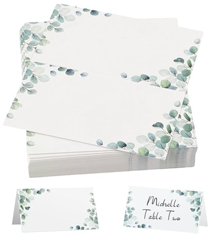 BOULESENM 40 Stück Tischkarten Hochzeit, Tischkarten Eukalyptus Grün,Namensschilder Hochzeit,Elegantes Design Sitzplatzkarten Tischdekoration Namenskarten Eukalyptus Hochzeitseinladungskarten