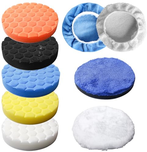 9tlg 150mm Polierpad Klett Set, Wachs Polierschwamm Waschbar, Auto Polierpads, Waben Polierschwämme, Multifunktionales Polierschaum Set für Exzenter Poliermaschine, Schleifmaschine