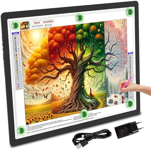 TOHETO A2 Leuchttisch für Diamantmalerei (64×46.6 CM), Große Magnetisch Leuchtkasten mit Seitliche Tasten, 3-Farbmodi Licht Pad zum Nachzeichnen, Lichtplatte Lichttafel zum Skizzieren, Zeichnen Black