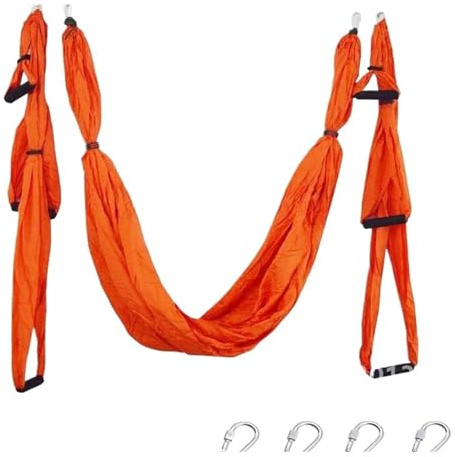 Hamac Yoga Aérien Ensemble de hamac Yoga aérien, Pilates, sangle gymnastique, balançoire volante, dispositif Traction aérienne, équipement Fitness à domicile(Orange)