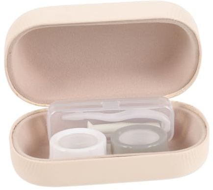 VALICLUD Portable Case Kit with Tools Cream-Colored Contact-Lens Holder for Travel and Daily Use Moisture Storage Box for Makeup Lenses Compact and Pressure-Resistant Container
