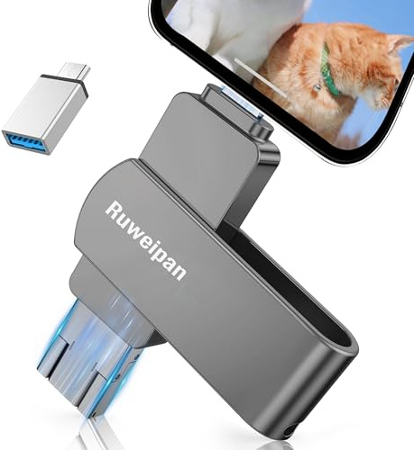 Ruweipan Pendrive para Phone,[Sin App] Memoria Externa 512GB Mini Photo Stick USB 3.0 Transmisión de Alta Velocidad 4 en 1 Pen Drive para Type C-Phone iOS/OTG Smartphone/PC/Laptop,512GB Negro