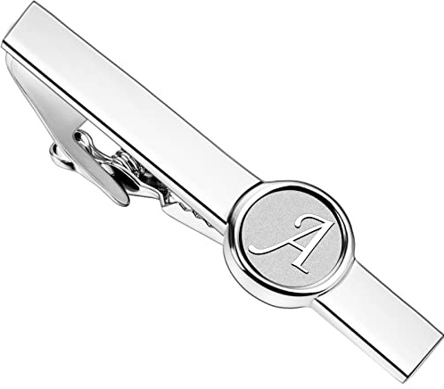 AMITER 2 inch 26 Letter Silver Tie Clip for Men Wedding Business Necktie Accessory