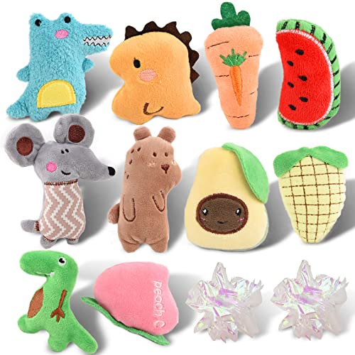 onebarleycorn Jouet Herbe à Chat, 12 Pièces Peluche pour Chat Jouets Cataire pour Chats Interieur Catnip Peluches d'herbe à Chat Boule pour Chat et Chaton