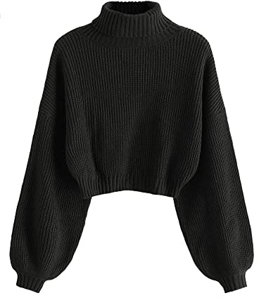 ZAFUL Pull à col roulé pour femme - Pull court à manches longues - Noir - 38