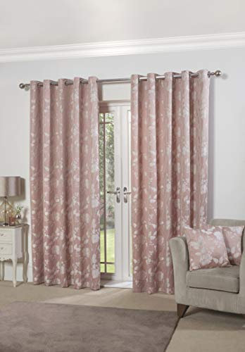 Emma Barclay Butterfly Meadow - Lined Eyelet Jacquard Curtains in Blush Pink - Width 66 x Drop 72 (168 x 183cm)