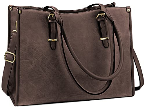 NUBILY Bolsos de Mujer Bolsos Universidad Grande Bolso para Portatil 15.6 Pulgadas Bolso Shopper Bolsa Tote Cuero PU Bolsos Bandolera Impermeable Café