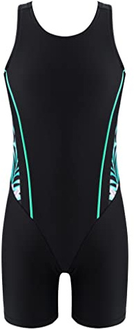 Mufeng Flickas baddräkt 1 st anti-UV, barn, simdräkt, surfing, dykning, ärmlös, sportshorts, yoga, fitness, tankini, utslagsskydd, 5–16 år, Svart grön, 11-12 �r