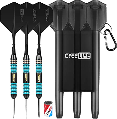 CyeeLife Steel Brass darts Set 26g with Carry case,Sharpener and Integrated Flights