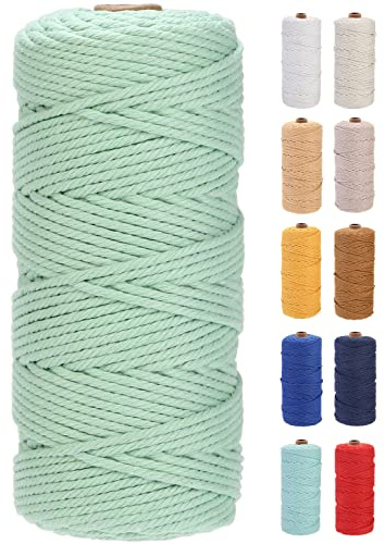 GOHOF Premium Cotton Macrame Cord, 3mm x 100m, 4 Strand Twisted, Mint