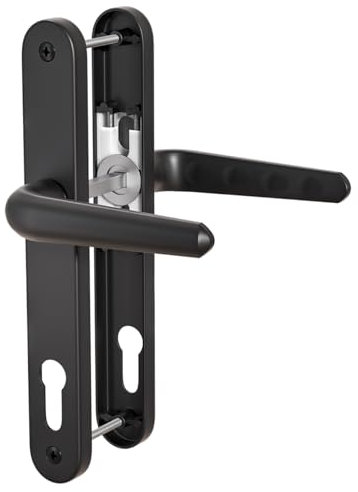 Bwintech 1 Set Black UPVC Door Handle Set, 92mm Backset, 210mm Screw Hole Distance, 243mm Plate Length Front Door Handles for UPVC Door