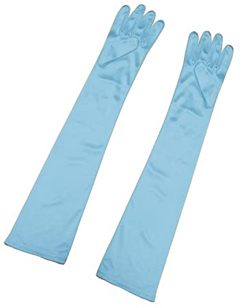 sourcing map Guantes largos para mujer de los años 20, manoplas de dedo completo para fiesta de noche, elegante guante de ópera Azul claro brillante One Size