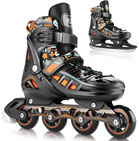 Hikole Inline Skates 2in1 verstellbare Schlittschuhe Kinder - Inliner für Erwachsene und Jugendliche - ACEB7-Lager - Eislaufschuhe Kinder