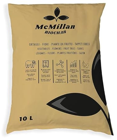 Biochar 10 L - Engrais organique à libération lente, prévient la sécheresse - Pour potagers et plantes en pot. Pour 20 m² de potager ou 100 L de terreau