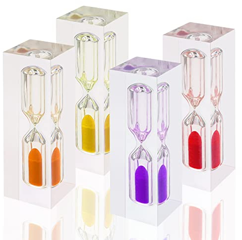 GZjiyu 4 STK 3 Minuten Sanduhr für Kinder, Acryl Sanduhr Timer Bunte Sanduhr für Kinder mit Zahnputzuhr Kinder 3 Minuten, für Kindergartenaktivitäten, Lernspiele & Familienzeitmanagement