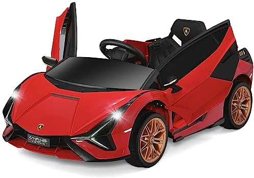 COSTWAY 12V Lamborghini Kinder Elektroauto mit 2,4G-Fernbedienung, Kinderauto 3-5km/h mit MP3, Radio, Musik und LED-Scheinwerfer, für Kinder von 3-8 Jahren (Rot)