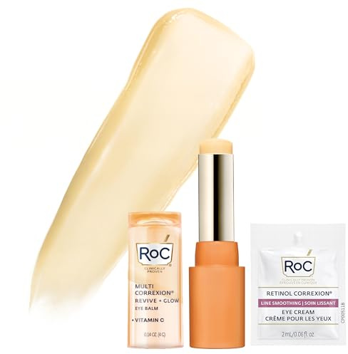 RoC Multi Correxion Revive + Glow Eye Balm with Vitamin C (0.14 oz) + Retinol Eye Cream Packette