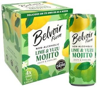 Belvoir Farm - Non-Alcoholic Lime & Yuzu Mojito, Zesty and Cooling, Freshly Squeezed Lime, Crafted with Nature, No Artificial Sweeteners & Preservatives, Suitable for Vegetarians & Vegans 24x250ml