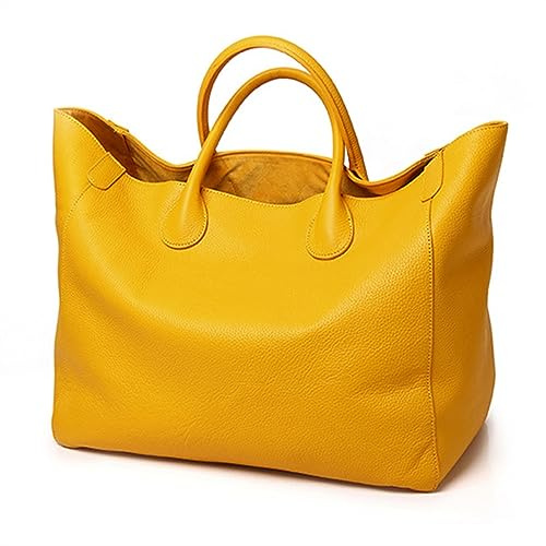 Vimlo Übergroße Tragetaschen for Damen, Handtaschen und Geldbörsen aus echtem Leder, extra großes Fassungsvermögen, Shopper-Tasche aus Rindsleder, Eimer-Geldbörse for Geschäftsreisen (Color : Yellow)