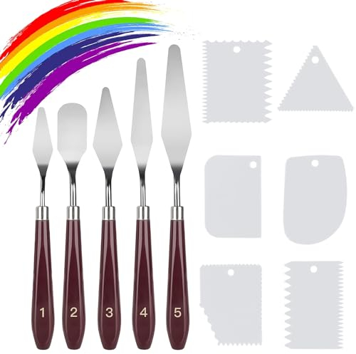 11 Pezzi Spatola per Pittura, 5 Pezzi Coltelli per Tavolozza 6 Pezzi Raschietti in Plastica, Pittura Materiali per l'arte per Pittura a Olio, guazzo, Acquerello, Pittura su Roccia (Bianco)