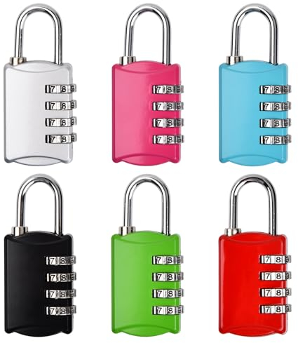 Volumoon Lot de 6 cadenas code 4 chiffres, Petit Cadenas a Code Cadenas Code Casier, Cadenas à Combinaison Cadena a Code, Serrure Combinée pour Casier, Porte de Cave, Porte de Jardin,Garage (6PCS)