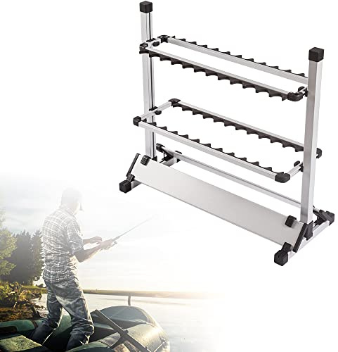 Xigner Supporto per canna da pesca per 24 canne da pesca in alluminio di alta qualità, supporto per canna da pesca, supporto per canna da pesca, supporto per interni ed esterni, 73 cm x 32,5 cm x 72